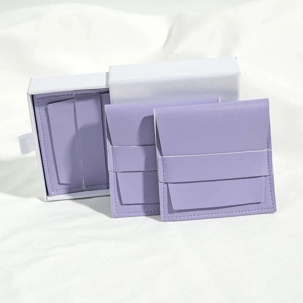 8x8cm Lila PU-Leder Schmuckbeutel für Ringe, Ohrringe, Halsketten, Anhänger, Hochzeitsgeschenke, Geschenktasche, Organizer, Kleine Verpackung – Detail 6