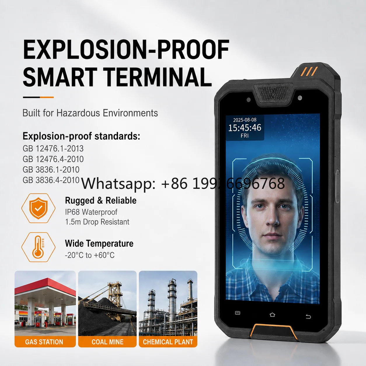 Explosion-proof Rugged Android Attendance Terminal 4G GPS Face Recognition IP68 Waterproof 5-inch Touch Screen Time