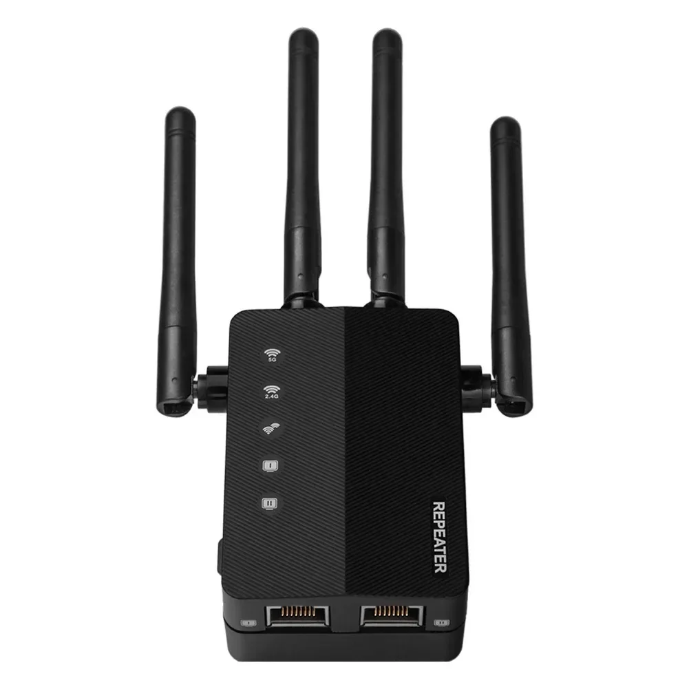 WiFi Extender Featuring 2.4/5.8GHz Dual Band Capability, 1200Mbps High-Speed Port, and 4 High-Gain Antennas ,long-distance