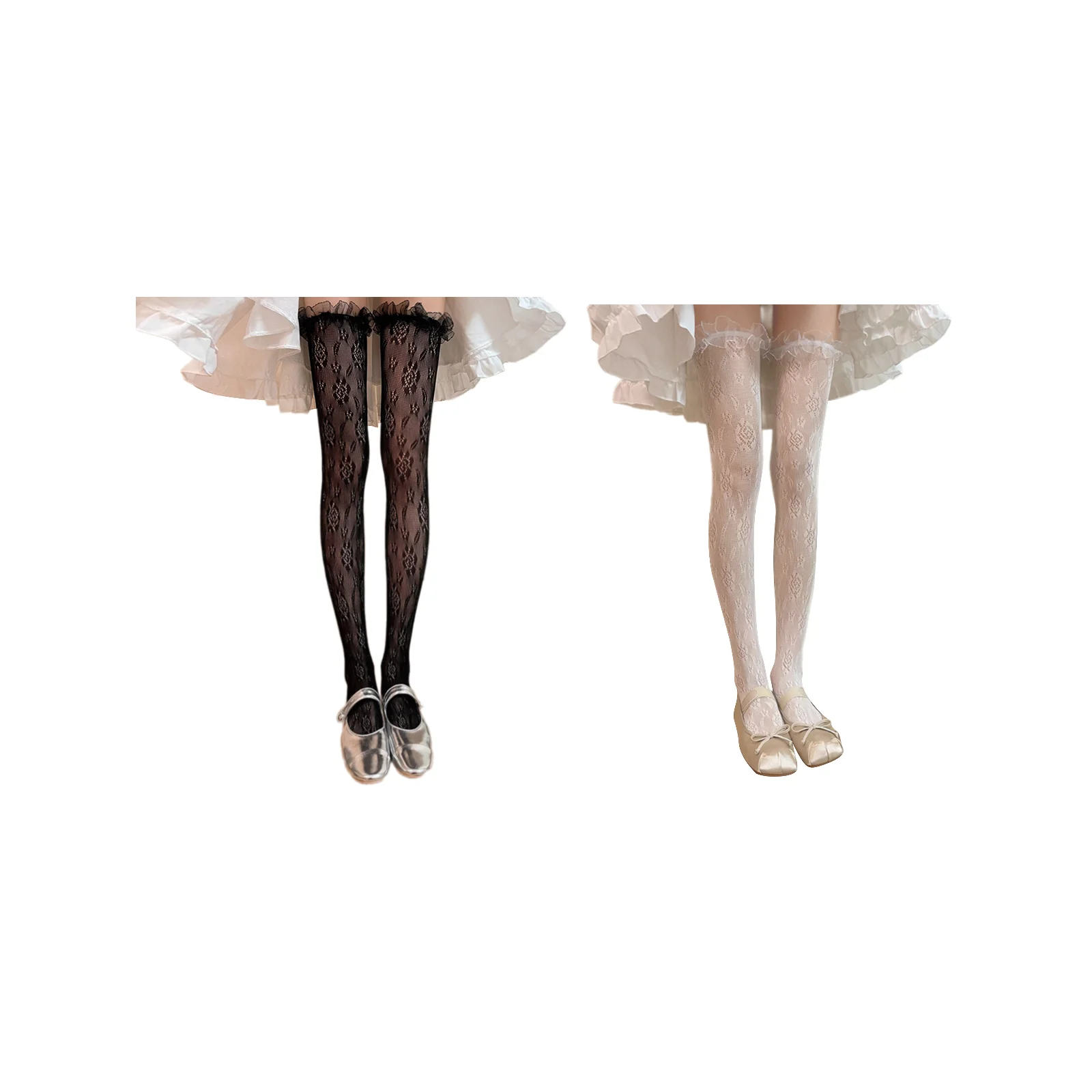 

Чулки-ботфорты Y2K с кружевом, 1 пара каждого цвета (черный и молочно-белый)