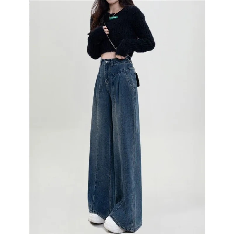 

Women Vintage High Waist Straight Jeans Loose Wide Leg Denim Pants Slimming for Pear Shaped Figure Fashion Trousers