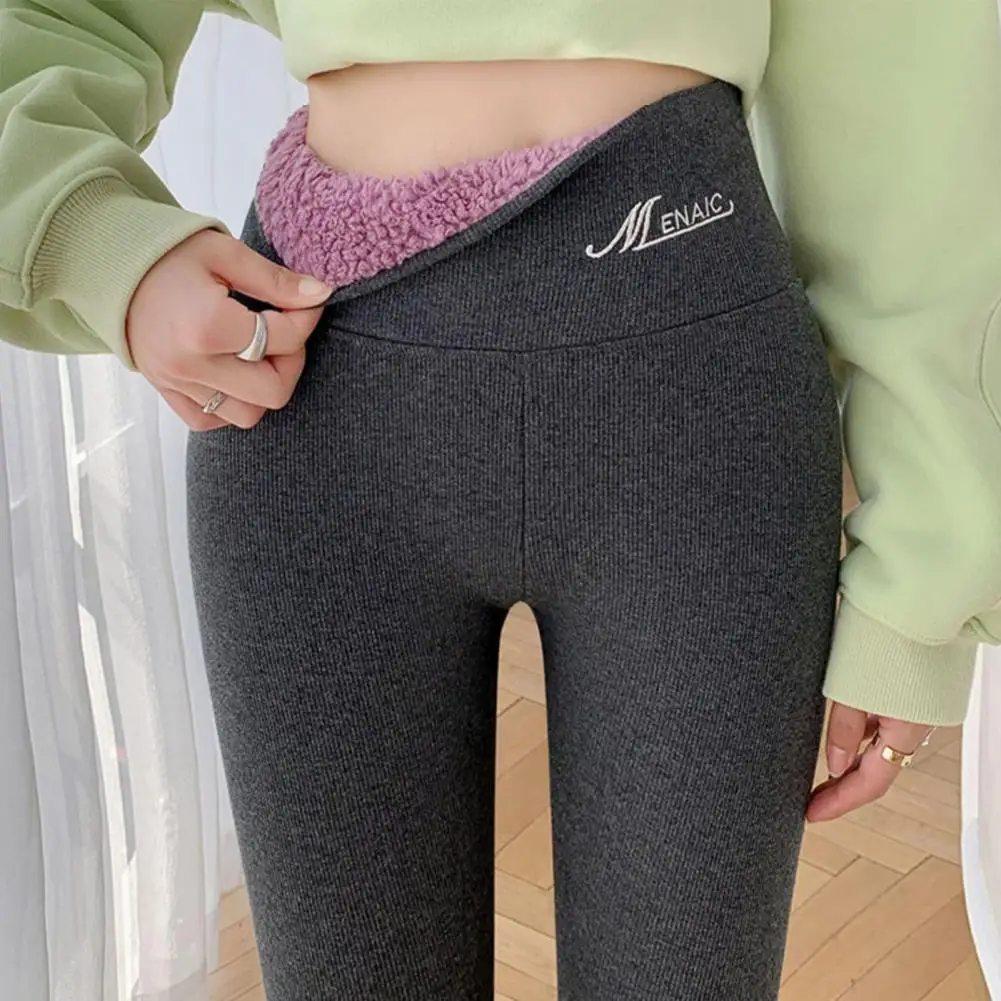 Leggings femininas de treino de forro luxuoso, calça elástica, cintura alta, velo grosso, frio, inverno