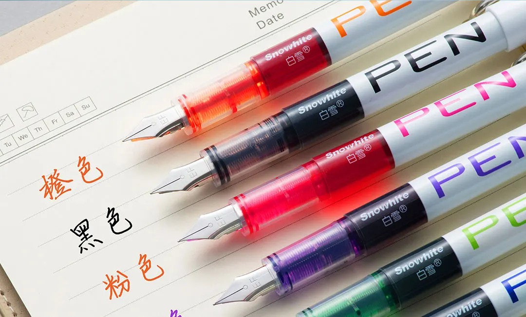 8 Stück Einweg-Füllfederhalter mit feiner Spitze, verschiedene Farben, glatter Schreibfluss, sichtbare Tintenversorgung, Kunststoffmaterial, EF – Detail 7