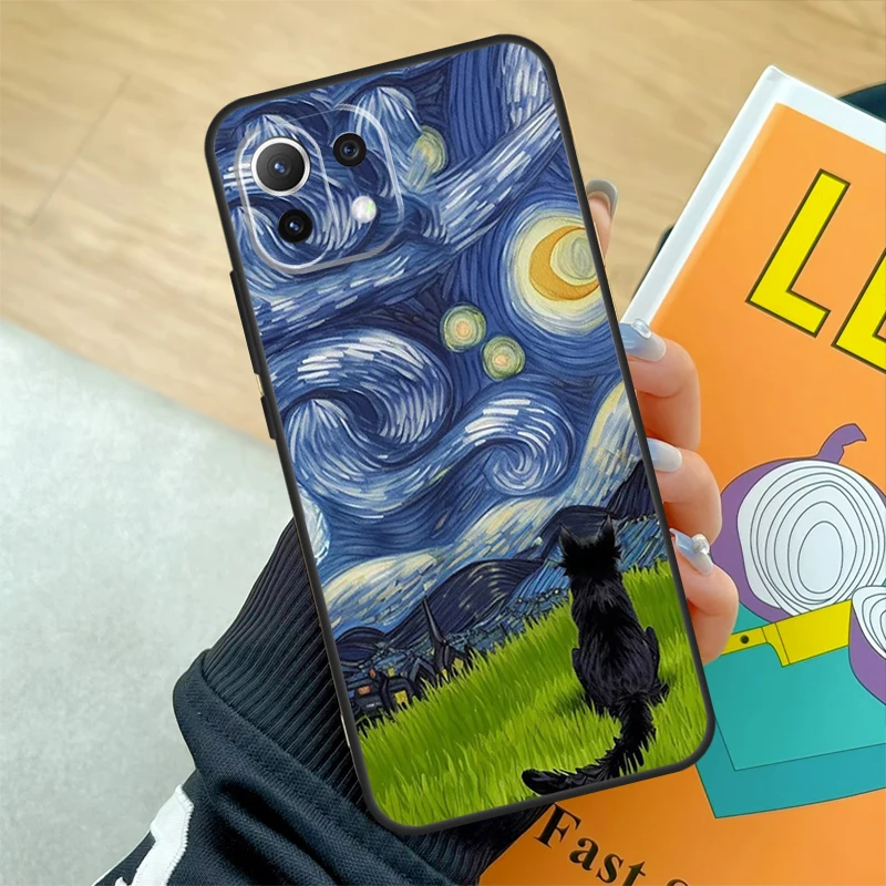 Cat Van Gogh 'S The Starry Night Case Voor Poco F 5X5X3 Pro M5 C40 F4 X4 Gt F3 Xiaomi 13 Ultra 12 Lite 11T 12T Pro 12x Hoes