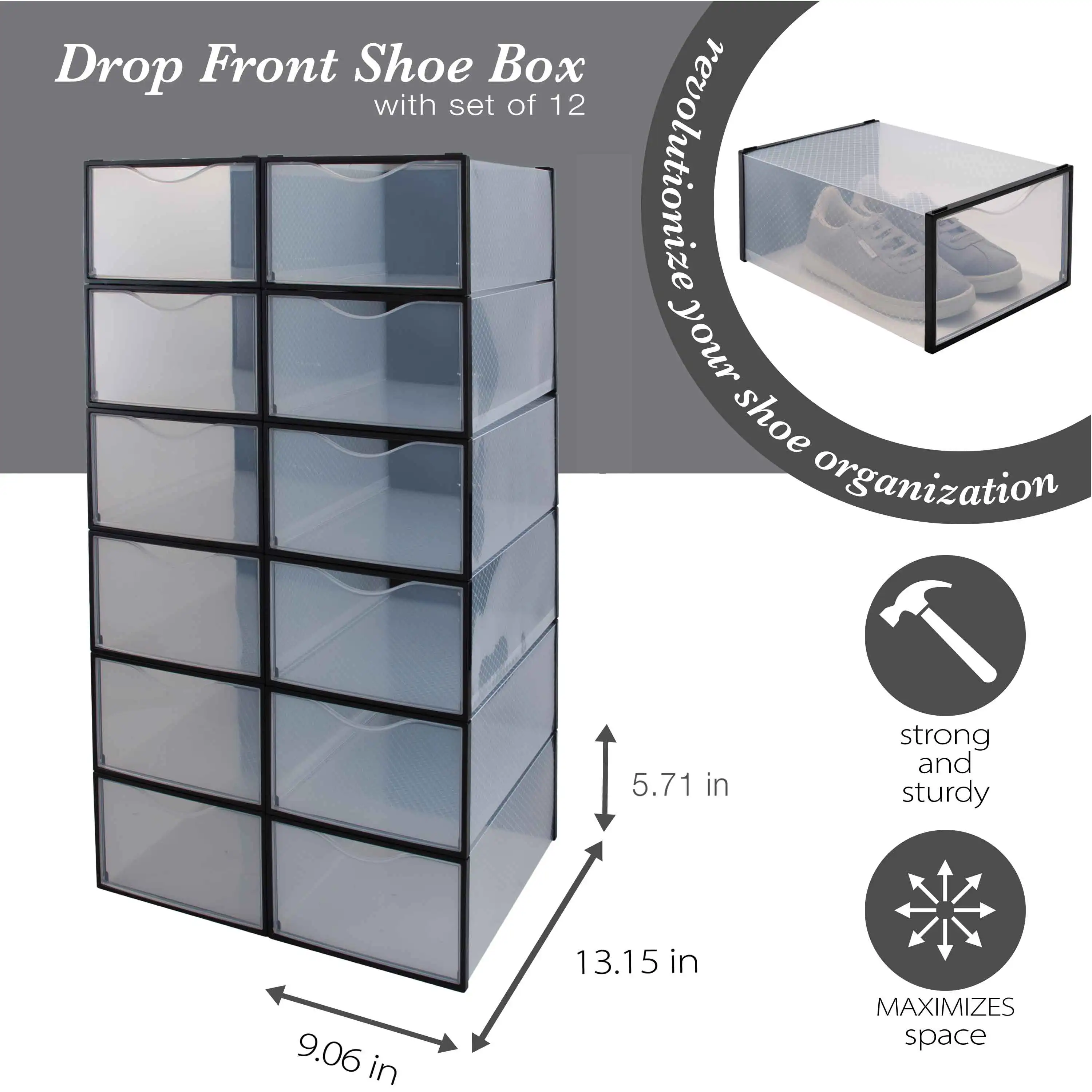 

Set of 12 Stackable Plastic Shoe Boxes in Black