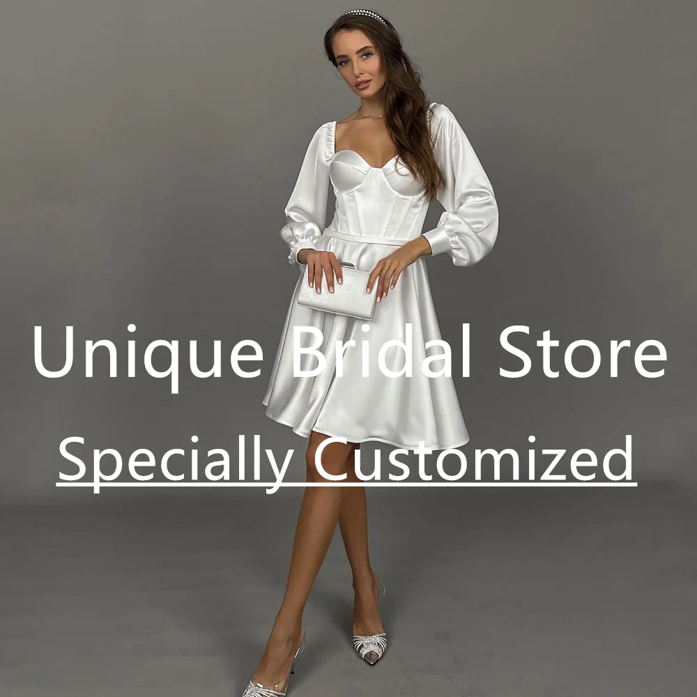 

Chiffon A-Line Short Prom Dress Long Sleeve Sweetheart Draped Women's Wedding Cocktail Gown Mini Bridal Dresses Party