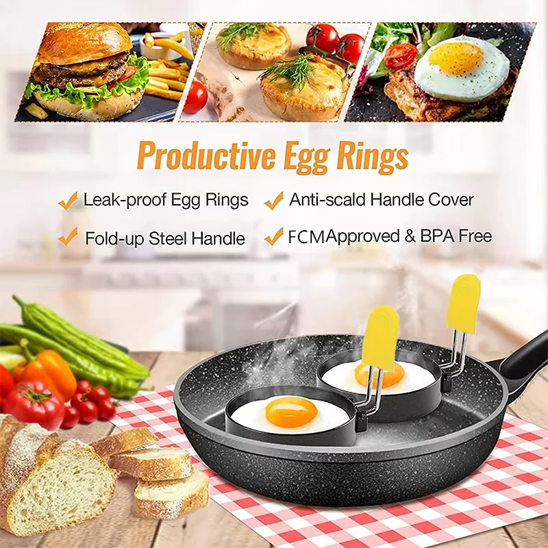 LMEETJMA 4Pcs Egg Rings for Frying Eggs Stainless Steel Nonstick Round Egg Cooker Ring For Frying Eggs and Egg Mcmuffins JT86