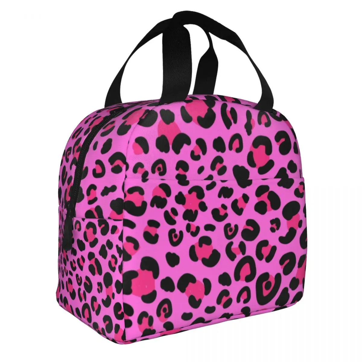 Leopard Print Black And Pink Сheetah Dot Insulated Lunch Bag for Women Resuable Cooler Thermal Bento Box Office Picnic Travel