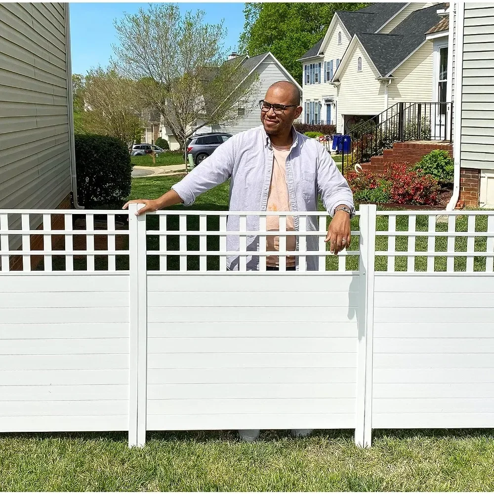 

Outdoor product dig free vinyl kit 2-piece set (44 inches high x 42 inches wide) privacy screen and fence, white