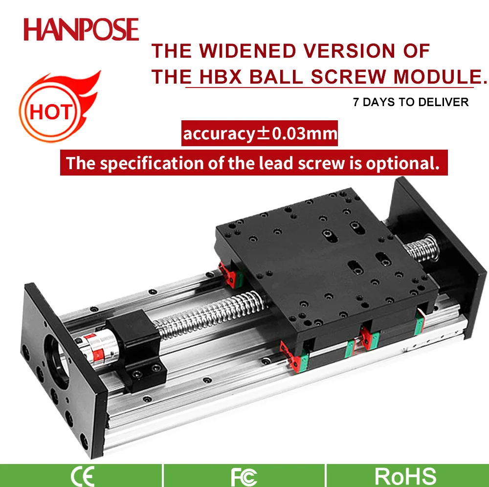 HBX150 heavy-duty ball screw guide rail slide module workbench comes with an optional 86 motor for variable travel distances.