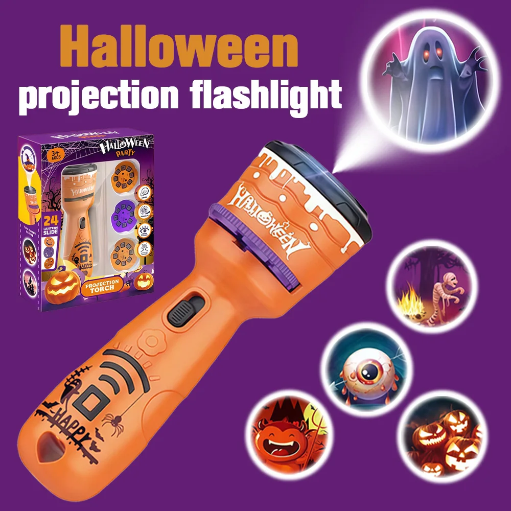 

24 Patterns Halloween Projection Flashlight Toy| Story Projector Lamp Educational Party Gift Interesting Bedtime Game for Kids