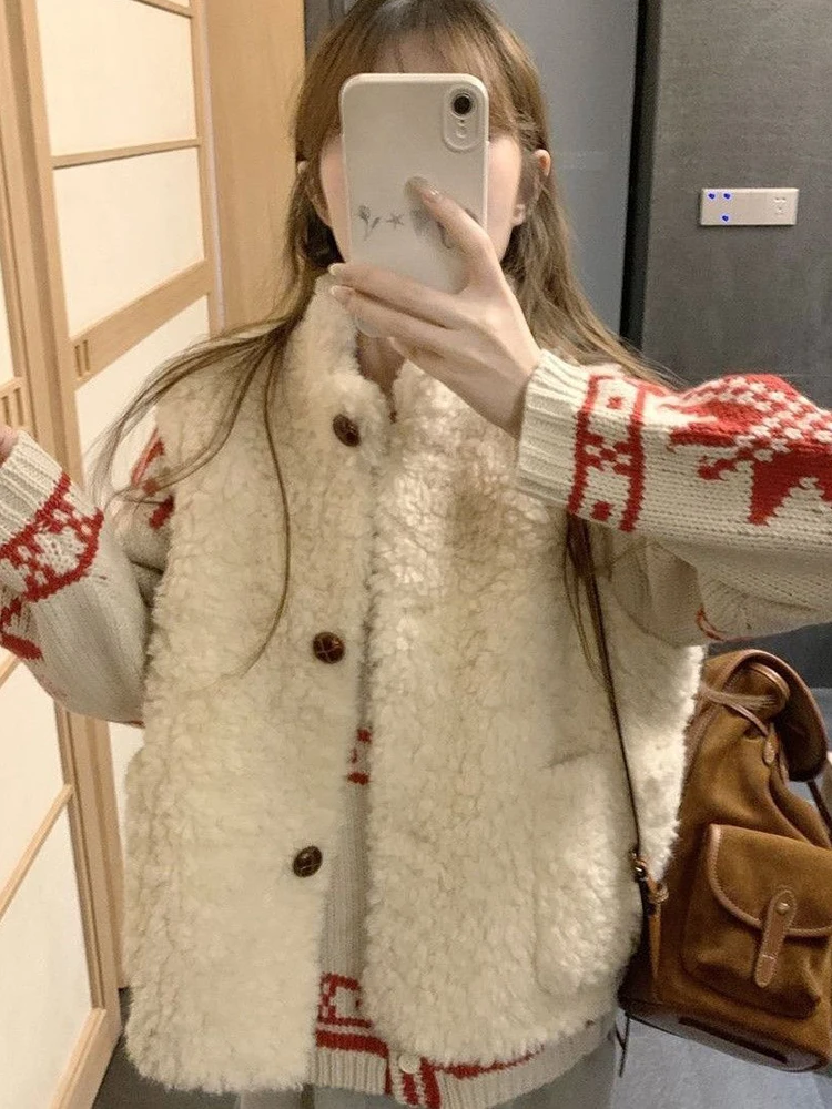 Cute Faux Lamb Vest Women Sweet Fall Winter Stand Collar Preppy Style Kawaii Vest Coat Casual Single Breasted Female Fashion Top