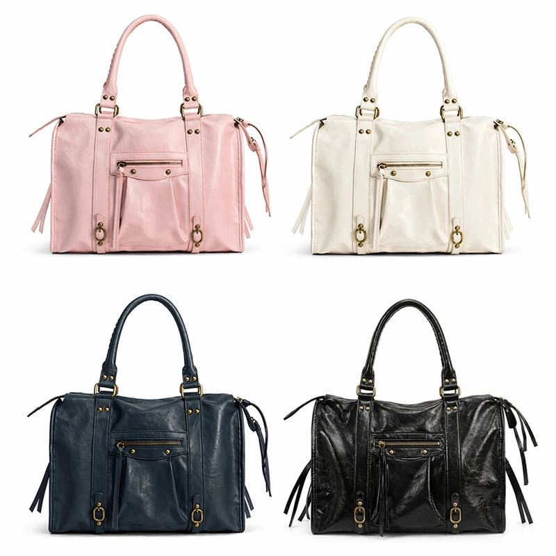 SHELKSBAG Ladies' Fashionable Personalized Tassel Rivets Y2k Motorcycle Bag with Multiple Pockets Retro and Spicy Girl Handbag
