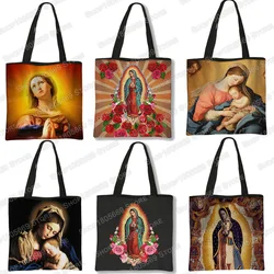 Sac à main imprimé Vierge Marie pour femmes, sacs à provisions en toile, sacs fourre-tout décontractés de grande capacité, cadeau pour les polarisation catholiques