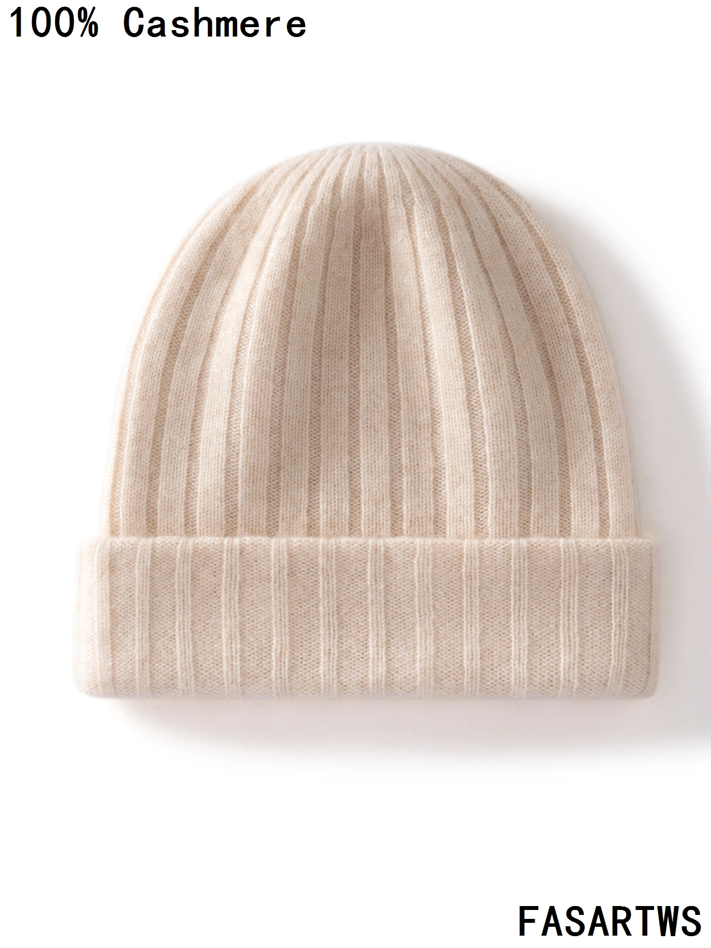 

FASARTWS 100% Cashmere Hat Double-layer Thickened Unisex Beanie Hats Men/Women Winter Warm Knit Striped Casual Windproof Ski Hat