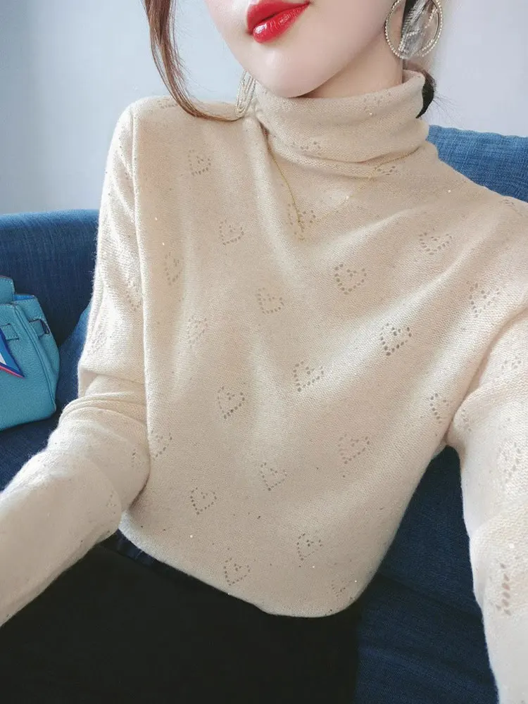 Colore puro Semplice Collo alto Lungo Sve Base lavorata a maglia irt Donna Confortevole Versatile Faionable Top Quali Coreano Sle