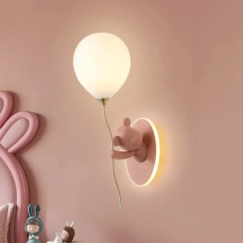Nordic Cute Bear Balloon Wall Lamp Girls Cartoon wall Light Warm Children's Room Bedroom Decor Atmosphere Lamps view 6
