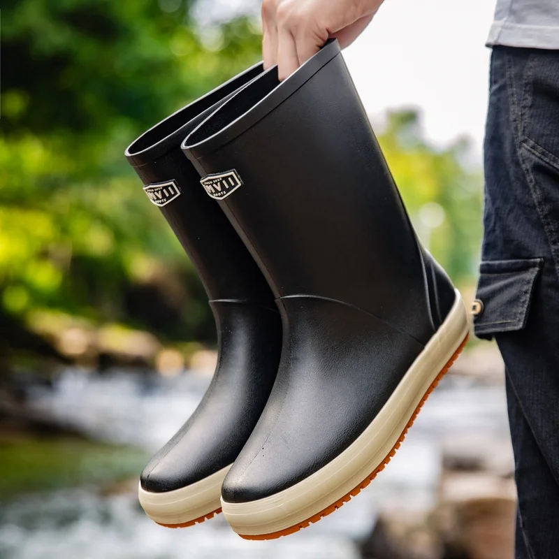 Men High Tube Rain Boots 2026 New Fashion Ankle Waterproof Non‑Slip PVC Rain Shoes Lightweight Garden Kitchen Work Galoshes