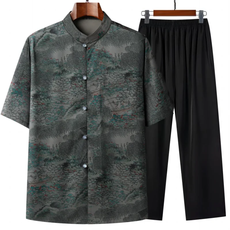 （Shirts+Pants） 2026 Summer Men Fashion Trend Casual Two-Piece Floral patterns Sets Men's Chinese style High-Quality Shirts