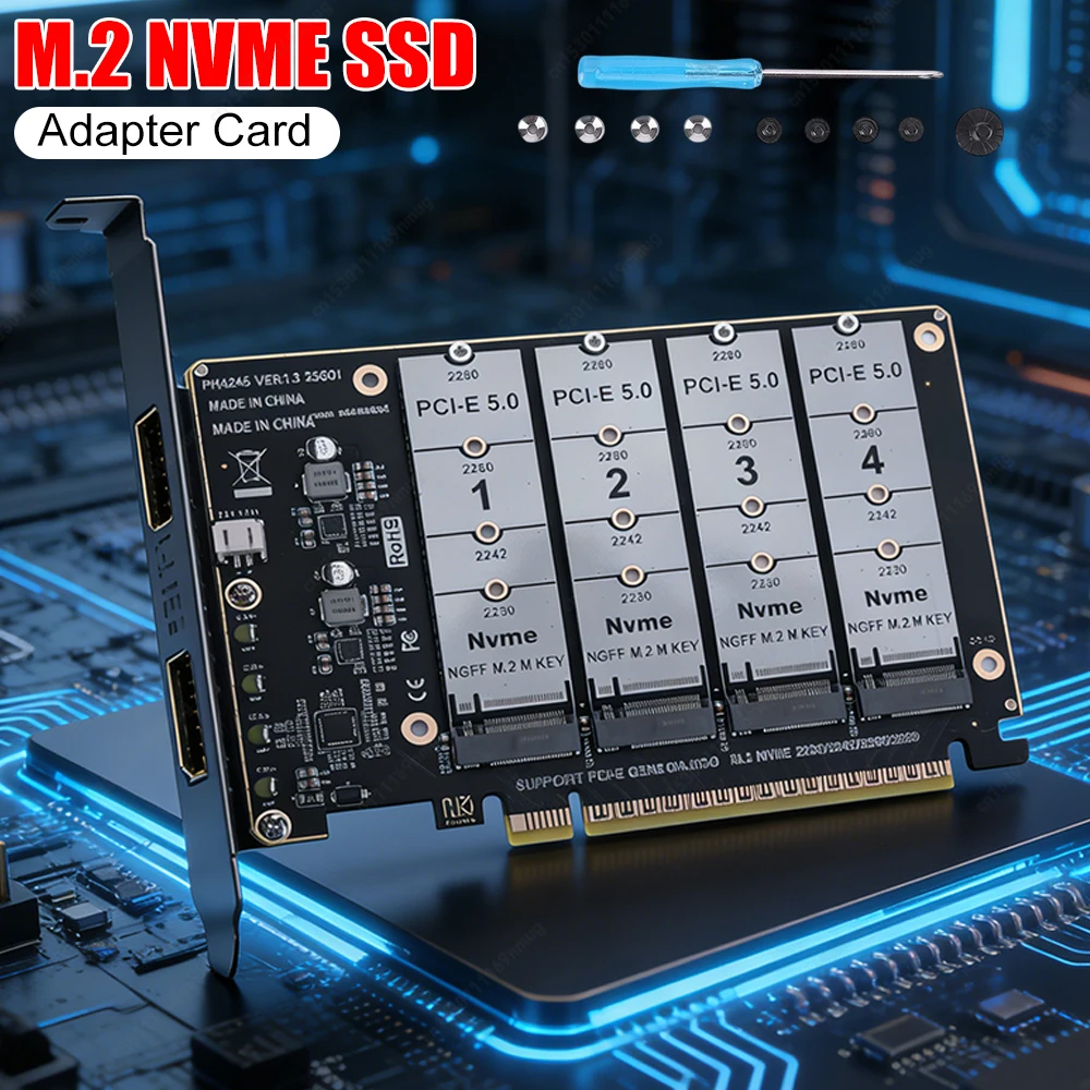 

Карта расширения PCIe Express 5.0 Gen5 Gen4 X16 с отсоединяемым разветвителем для RAID-систем и поддержкой 4x NVME M.2 NGFF SSD