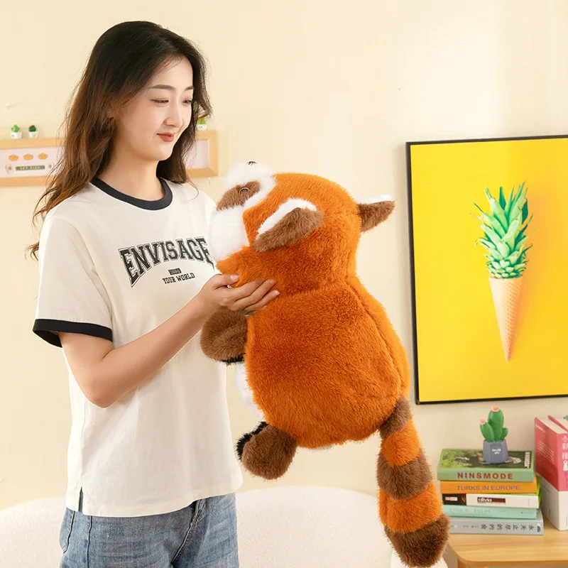 Criativo real reversível panda para guaxinim brinquedo de pelúcia macio recheado panda vermelho bonito guaxinim boneca aniversário presente natal