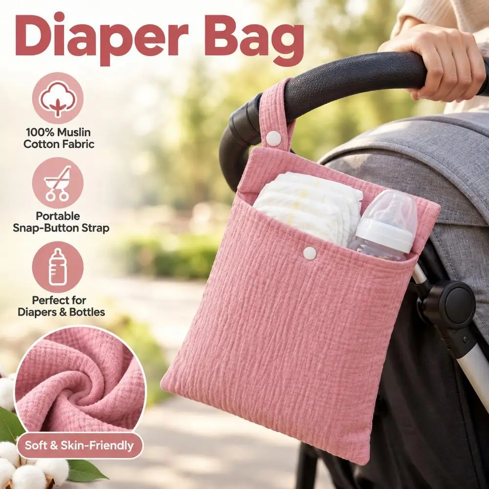 Cotton Mommy Carry Bag Hanging Loop Design Secure Snap Button Store Diaper Pacifier Nursing Pad Daily Baby Travel Storage Pouch
