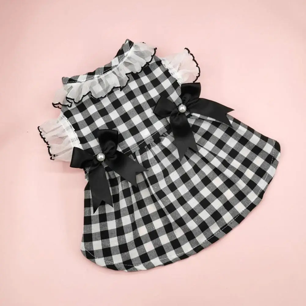 Wonderful  Pet Bowknot Dress Breathable Pet Dog Cat Plaid Print Princess Dress Elegant Soft Pet Summer Dress Daily Wear