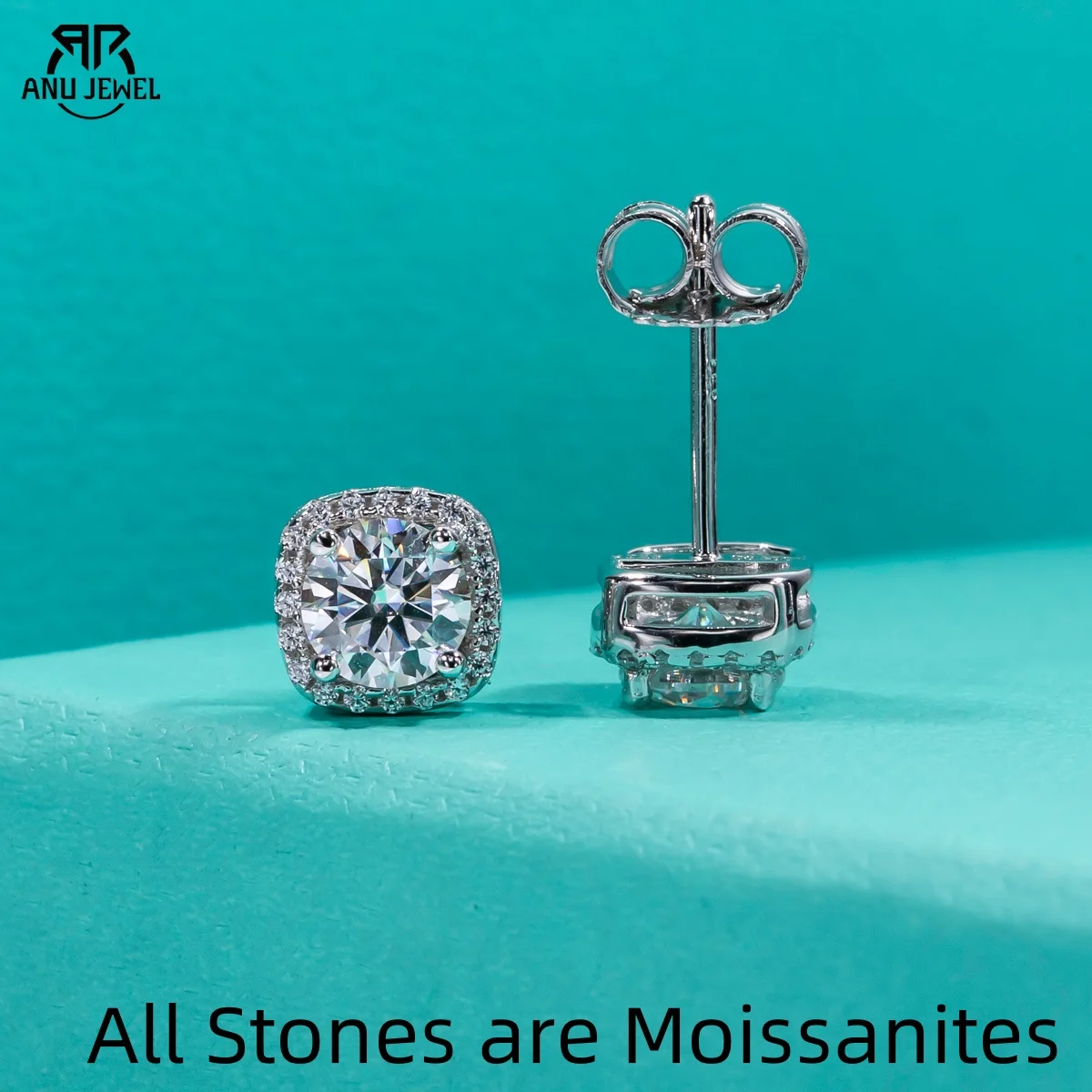 AnuJewel 5mm 1cttw D Color Moissanite Diamond 925 Sterling Silver Stud Earrings for Woman Fine Jewelry Wholesale