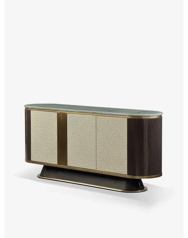 Italian light luxury natural Amazon green marble sideboard, living room storage cabinet