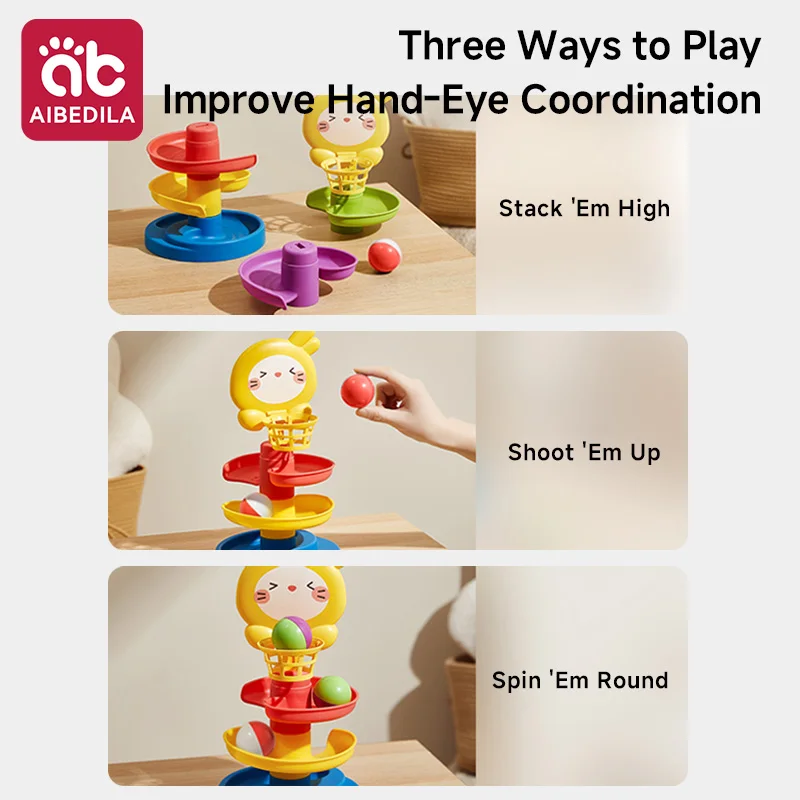 AIBEDILA bébé balle goutte jouet ensemble Montessori empilable piste jouet pour 0-24 mois éducatif apprentissage jouet pour nourrissons tout-petits