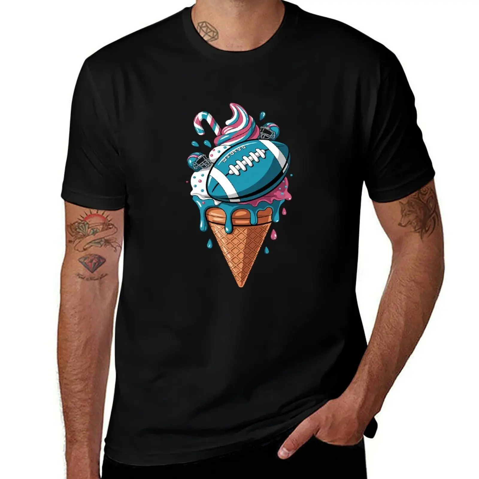 

Football Drip Ice Cream Watercolor Cone with Sprinkles T-Shirt summer 2025 graphic t shirts graphic tee shirt Men's t-shirt