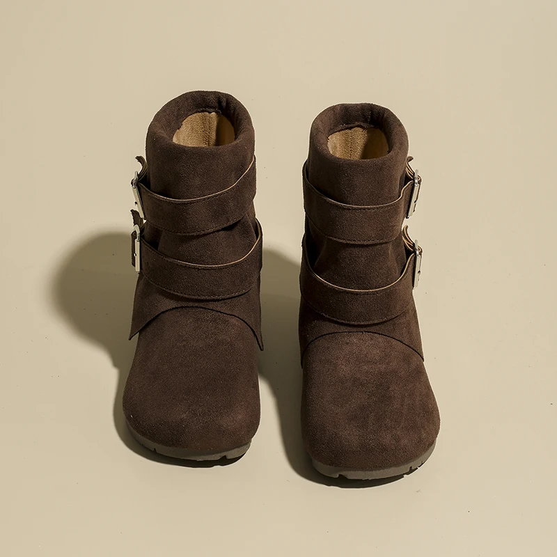 CRLAYDK ريترو المرأة قصيرة حذاء من الجلد الانزلاق على الشتاء مشبك حذاء مسطح عادية مريحة السيدات المشي جولة تو الجوارب