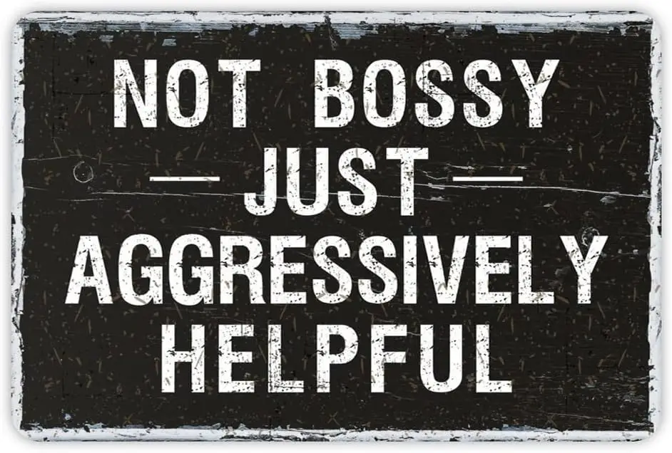 Not Bossy Just Aggressively Helpful Sign Metal Tin Sign, Funny Sarcastic Poster for Home Office Restaurants Bedroom Cafes Bars P