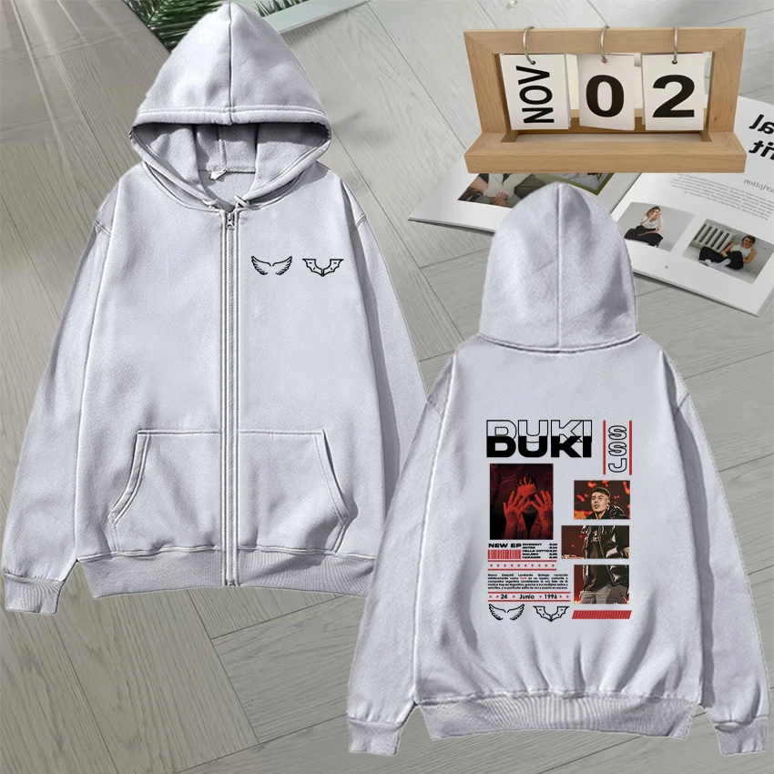2025 New In Rapper DUKI Music Album Hip Hop Zipper Print Hoodie Autumn Winter Men Women Fleece Long sleeve Unisex Oversized Coat