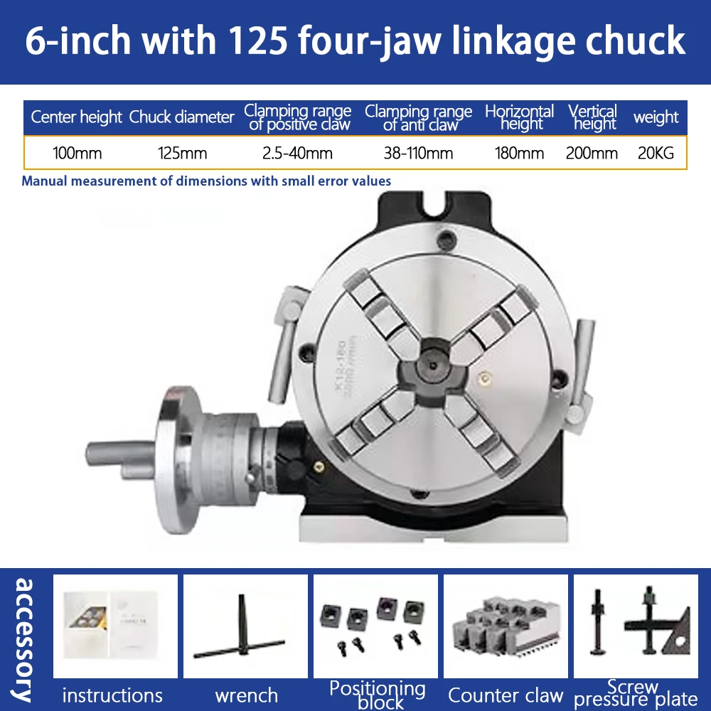 4/6 Inche Three-jaw Chuck Milling Machine Indexing Head Rotary Table Universal Indexing Plate Rotating Vertical Horizontal