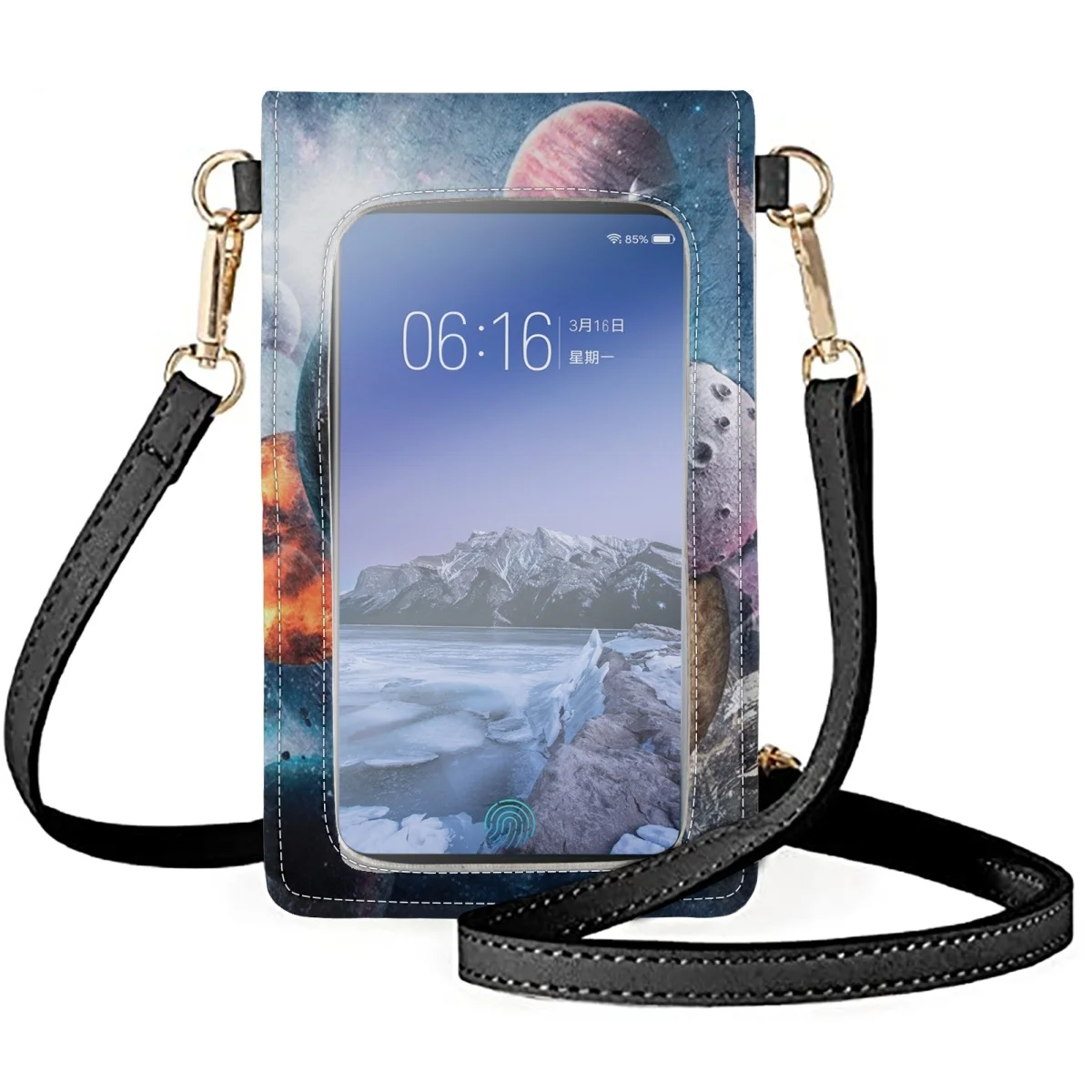 FORUDESIGNS Space Earth Print Unisex Cellphone Bag Leather Solar System Outer Space Messenger Bags Women's Shoulder Crossbody ba