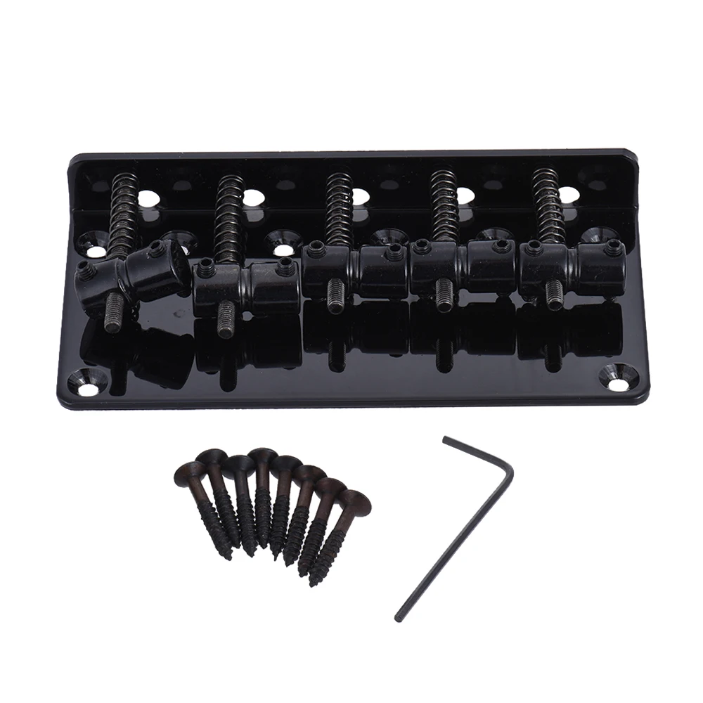 5-saddle Bridge Set for 5 String Electric Bass Guitar Part Replacement Black Bridge