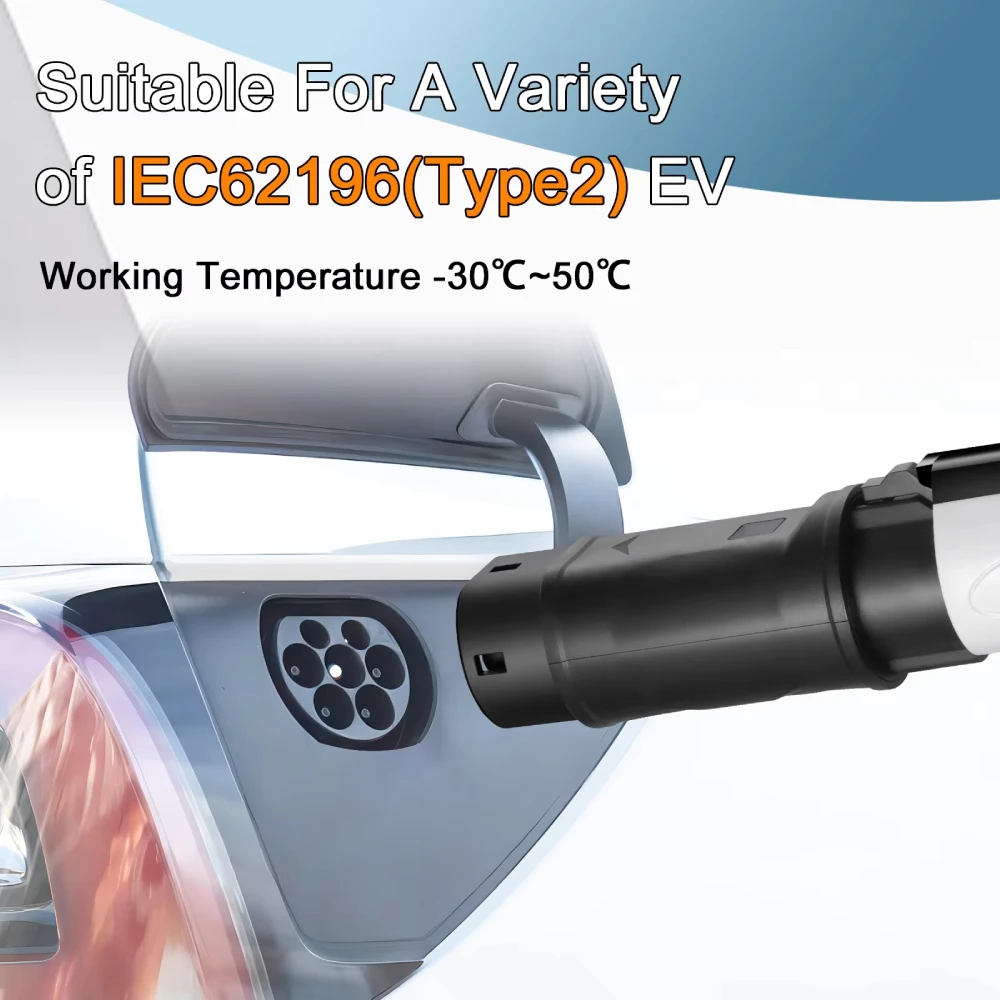 Chargeur AC EV 32A Type 1 à Type 2, adaptateur 7KW avec convertisseur femelle de Type 2 pour voiture IEC 62196