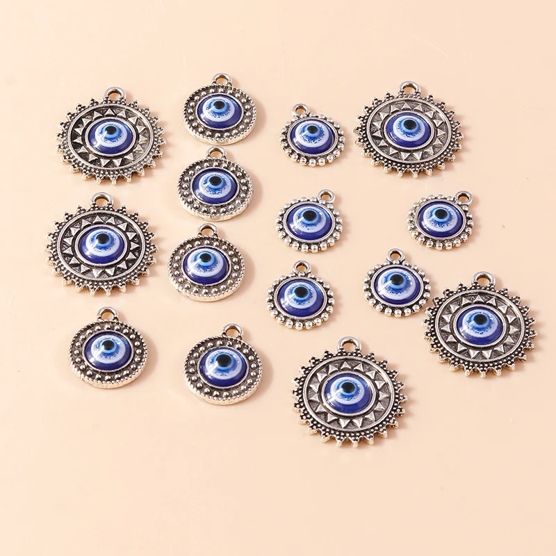 10pcs Antique Silver Color Evil Eye Charm Turkish Lucky Blue Eye Charm for Bracelet Earrings Necklace Pendant DIY Jewelry Making - Image 3