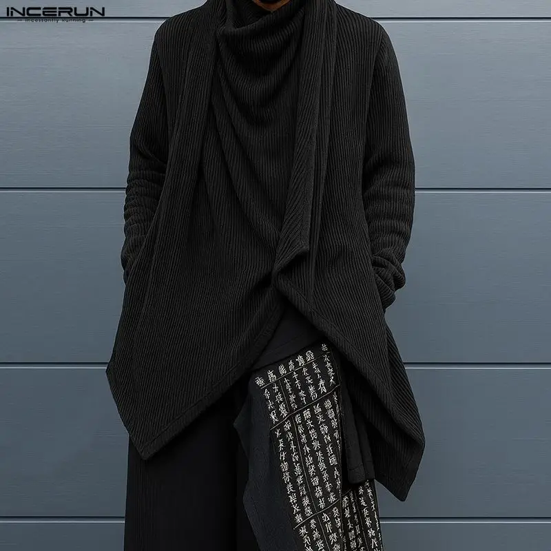 

INCERUN Мужская рубашка нестандартной формы, однотонная водолазка с длинным рукавом, мужская одежда, уличная одежда, свободные модные повседневные мужские топы 2025, S-5XL