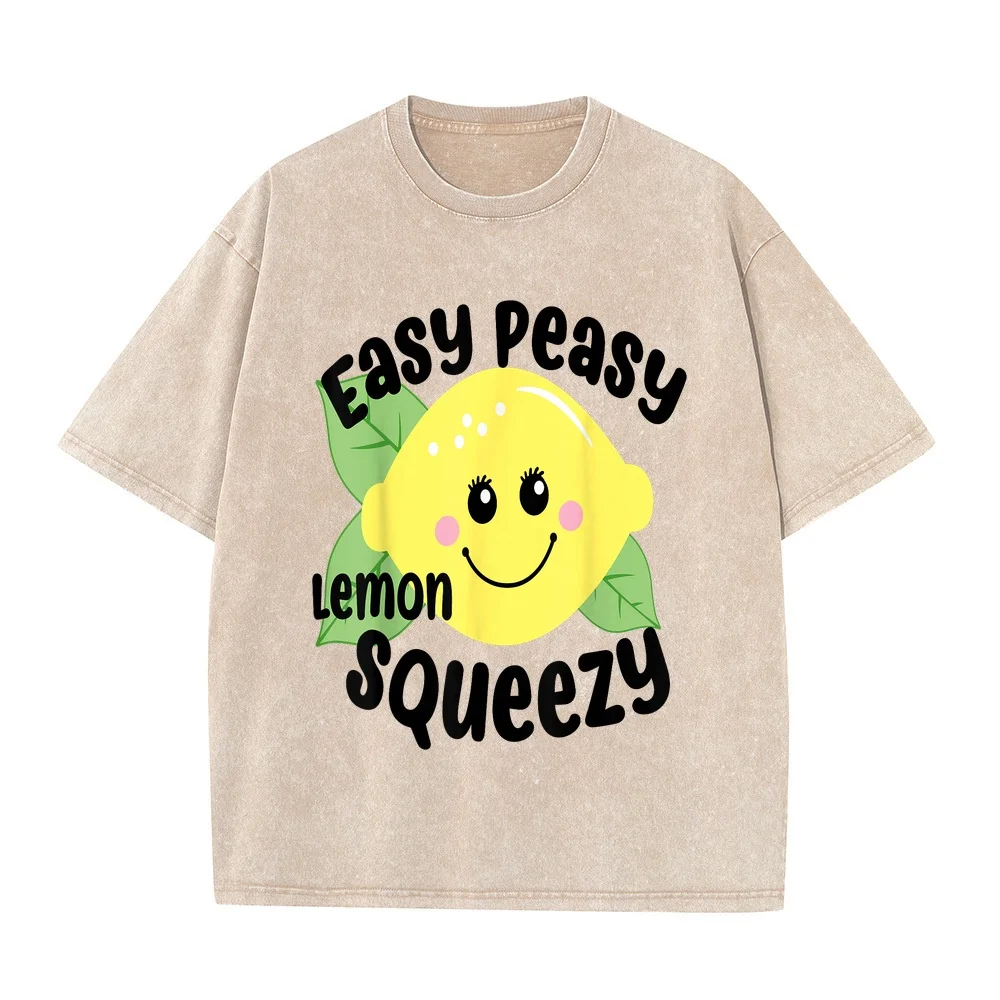 Oversize T-Shirts Easy Peasy Lemon Squeezy Fun Summertime Lemonade Lover T-Shirt Designer Men's Brands Printed 100% Cotton Tee
