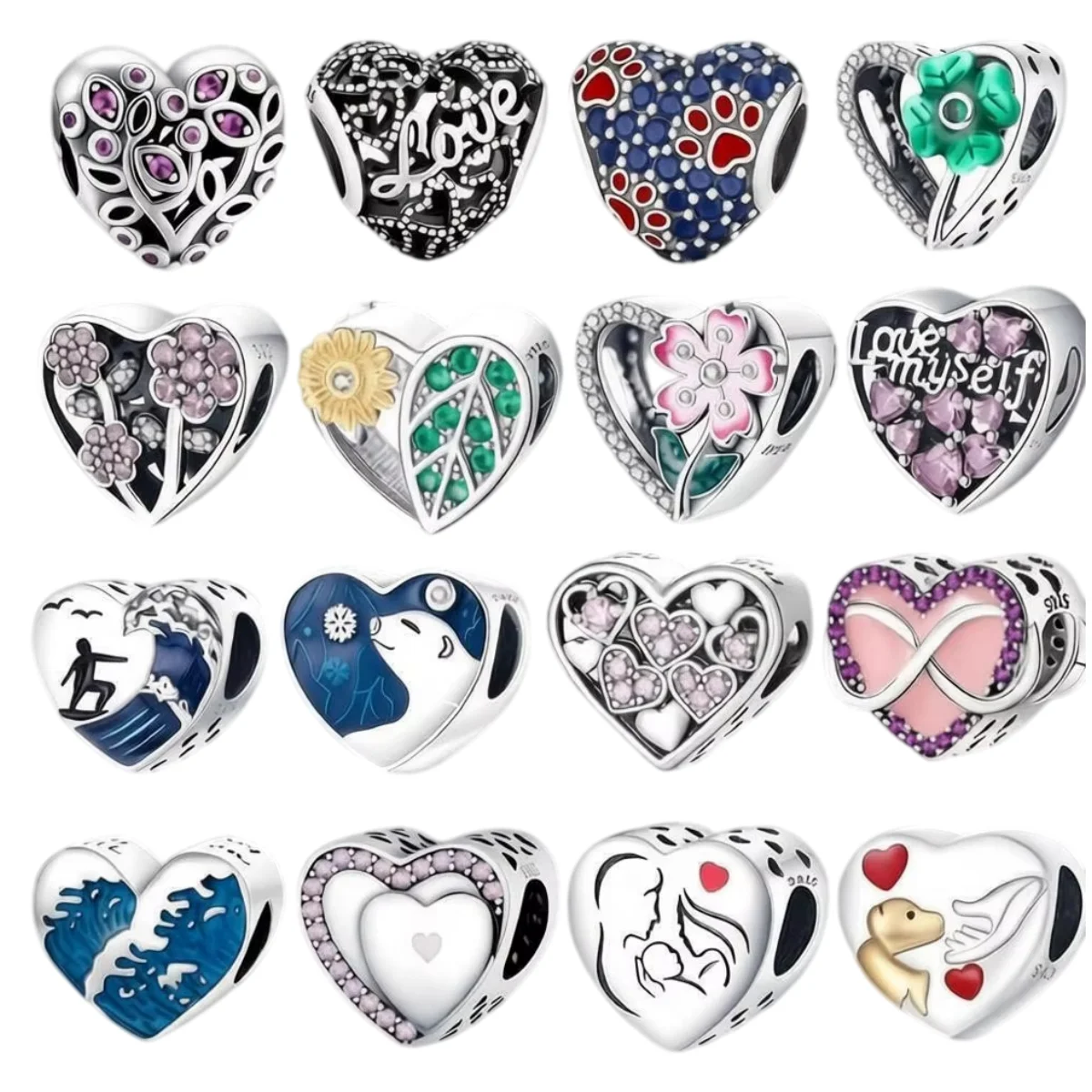 2026 Hot Sale 925 Sterling Silver Original Empty Space Love Heart Beads DIY Charms Bracelet Accessories Fashion Surprise Gift