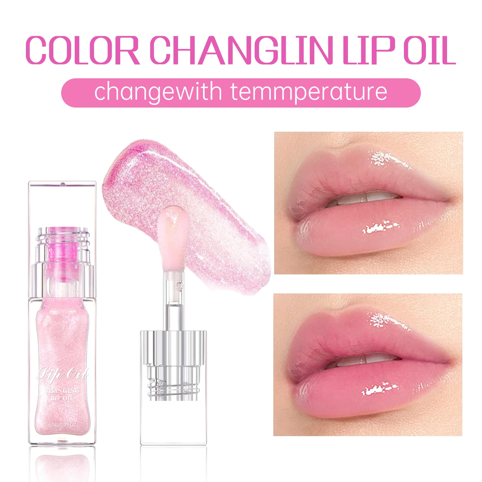 Pink Magic Color Changing Lip Oil 6.5g Temperature-Activated Gloss Moisturizing & Shimmering Lip Balm for Lips Care