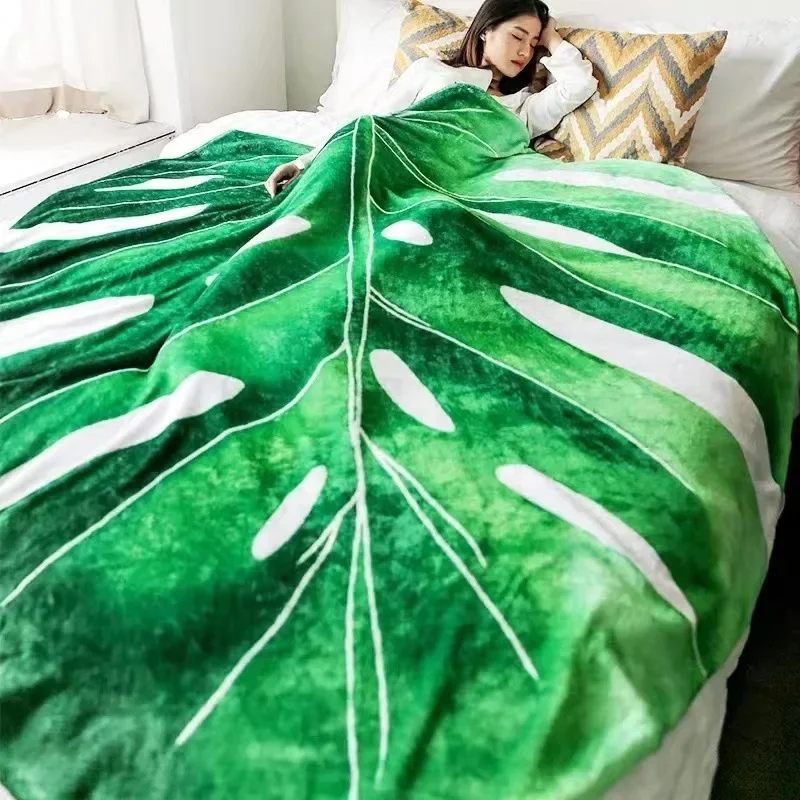 Philodendron Gloriosum Super Soft Printed Giant Green Leaves Throw Blanket Fleece Cozy Leaf Blanket for Bed Sofa Room Home Decor