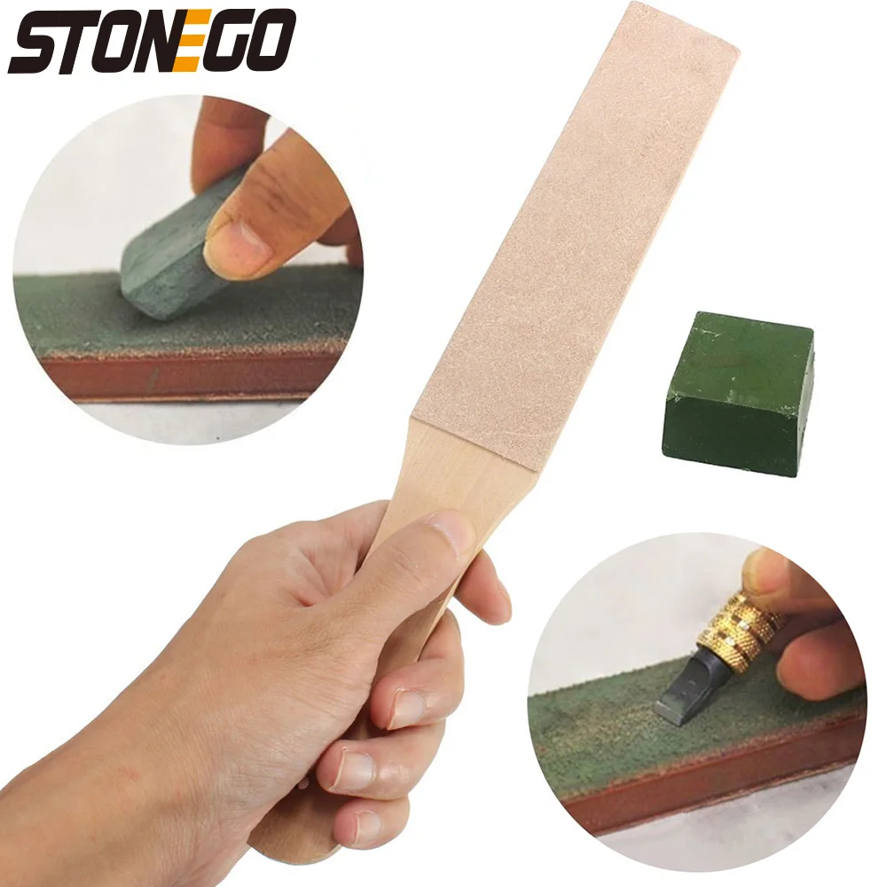 

STONEGO Wood-Handled Knife Sharpener, Leather Knife Honing Set with Double-Sided Polishing Plate for Razors & Knives