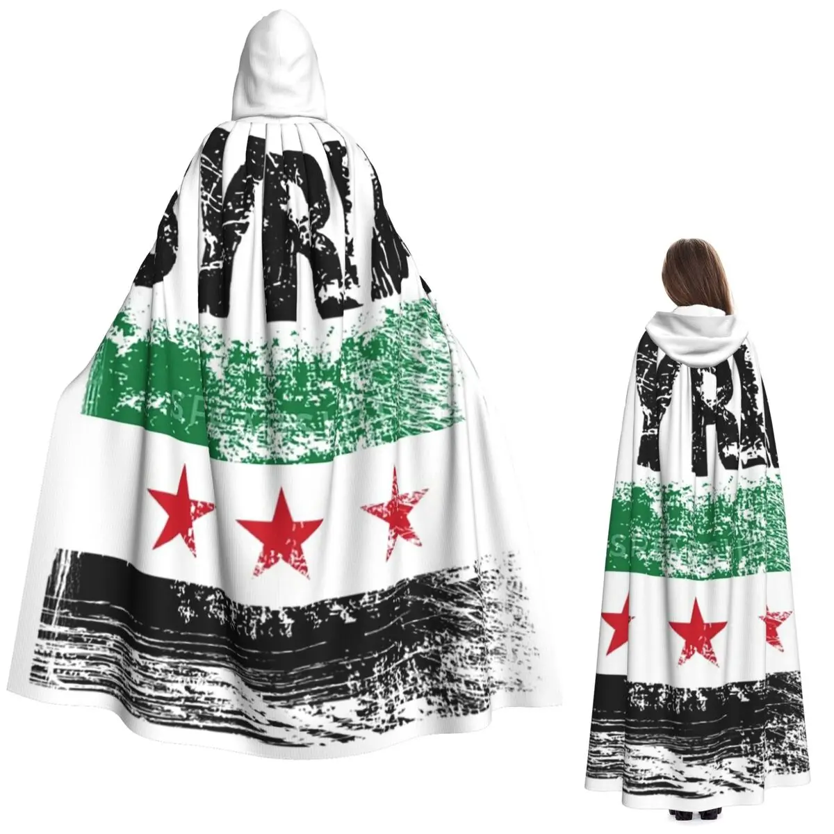 

Free Syria Flag Long Hooded Cloak Witch Medieval Costume Cosplay Cape HalloweenCoat Adult Unisex