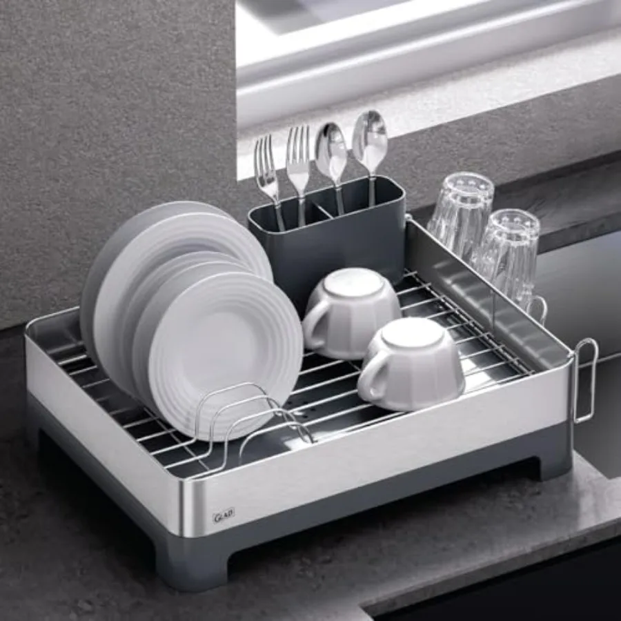 

Сушилка для посуды из нержавеющей стали - большая, компактная сушилка для посуды с съемным держателем для столовых приборов - металлическая подставка, устойчивая к ржавчине.