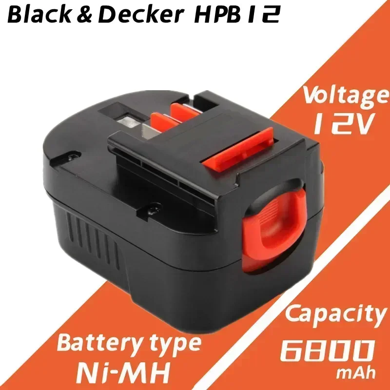 Upgraded 12V 6800mAh Battery for Black & Decker HPB12 FSB12 FS120B FS120BX A12 A1712 - High Capacity Replacement Battery