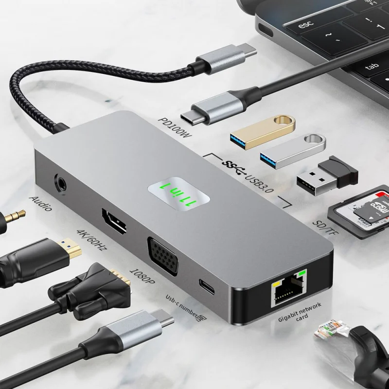

HD 4K 60Hz Dual Display Multi-Screen 11-in-1 USB Hub Multi-Port Laptop Type-C Docking Station