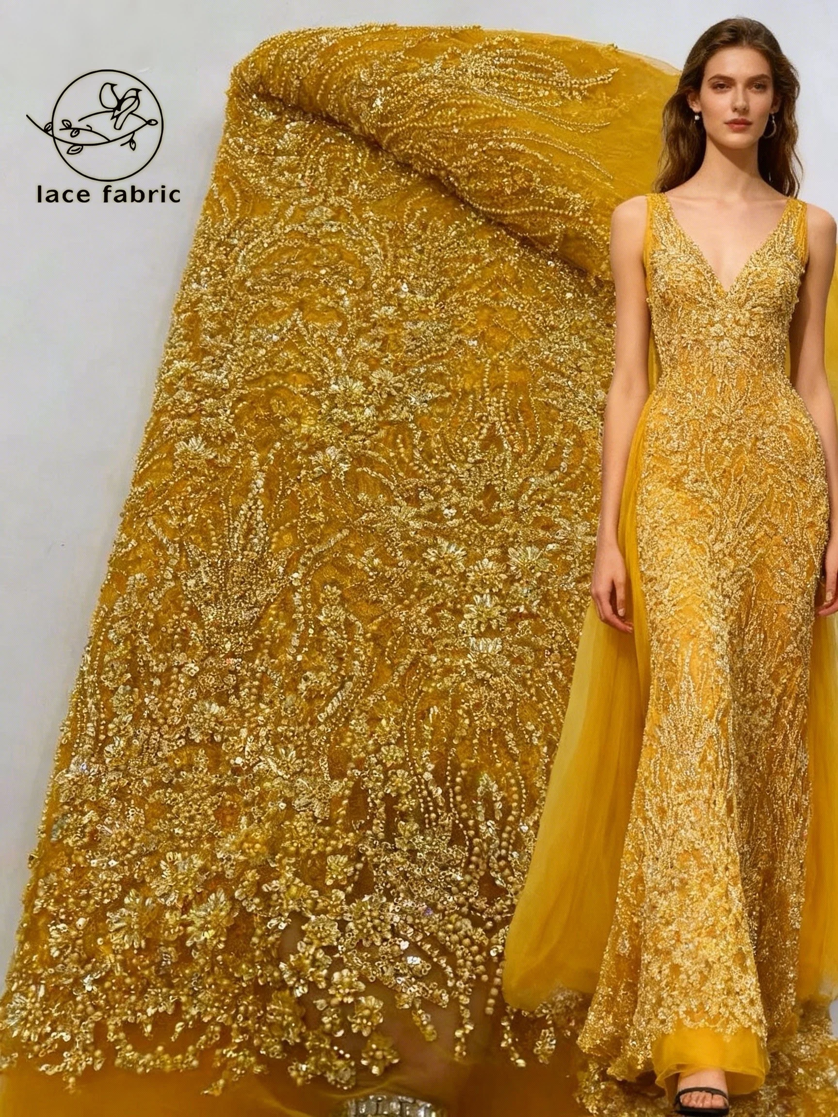 

Золотое французское кружево с бисером для невест, ткань 2026 года, высококачественное африканское кружево с пайетками, нигерийская сетчатая ткань для свадебных платьев для женщин, для шитья